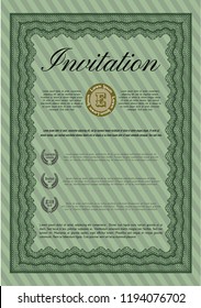 Green Formal invitation template. Vector illustration. With complex background. Perfect design. 