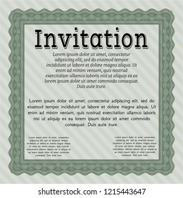 Green Formal invitation template. Vector illustration. With quality background. Retro design. 