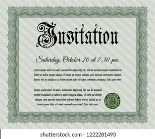 Green Formal invitation template. Vector illustration. With complex background. Sophisticated design. 
