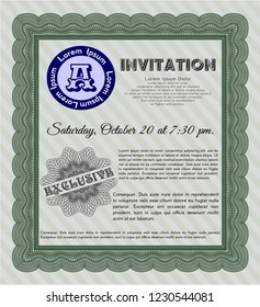 Green Formal invitation template. Vector illustration. With great quality guilloche pattern. Sophisticated design. 