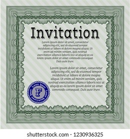 Green Formal invitation template. Vector illustration. Easy to print. Lovely design. 