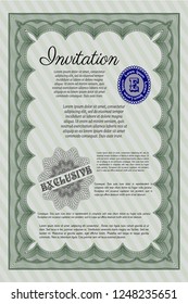 Green Formal invitation template. Vector illustration. With guilloche pattern. Superior design. 