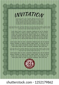 Green Formal invitation template. Vector illustration. Easy to print. Nice design. 