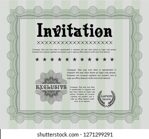 Green Formal invitation template. Vector illustration. With complex linear background. Good design. 
