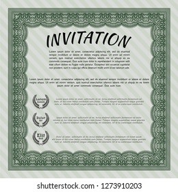 Green Formal invitation template. Vector illustration. Easy to print. Money style design. 