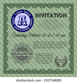 Green Formal invitation template. Vector illustration. Easy to print. Lovely design. 