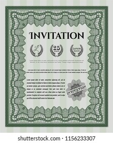 Green Formal invitation. Vector illustration. Easy to print. Money Pattern design. 
