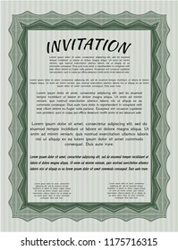Green Formal invitation. Vector illustration. With linear background. Elegant design. 