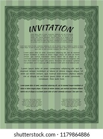 Green Formal invitation. Vector illustration. With complex linear background. Money Pattern. 