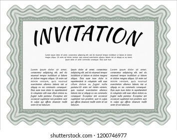 Green Formal invitation. Vector illustration. With guilloche pattern. Money Pattern. 