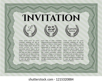 Green Formal invitation. Vector illustration. Printer friendly. Superior design. 
