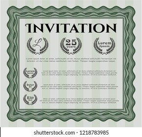 Green Formal invitation. Vector illustration. With complex linear background. Beauty design. 