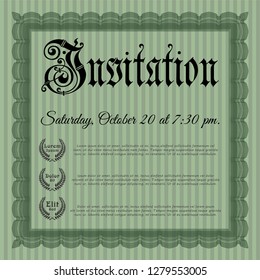 Green Formal invitation. Vector illustration. With linear background. Money Pattern. 