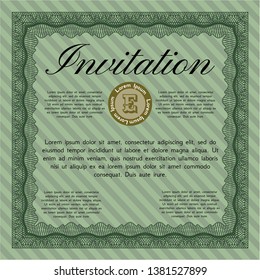 Green Formal invitation. Vector illustration. Easy to print. Perfect design. 