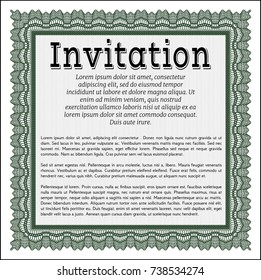 Green Formal invitation. Vector illustration. Easy to print. Money design. 