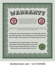 Green Formal Warranty Certificate template. Easy to print. Retro design. Customizable, Easy to edit and change colors. 