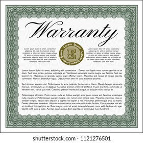 Green Formal Warranty Certificate template. Perfect design. With complex linear background. Customizable, Easy to edit and change colors. 