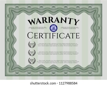 Green Formal Warranty Certificate template. Beauty design. With background. Detailed. 