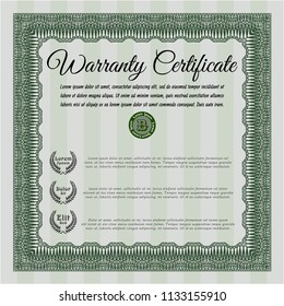 Green Formal Warranty Certificate template. Superior design. Customizable, Easy to edit and change colors. With guilloche pattern. 