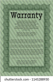 Green Formal Warranty Certificate template. Lovely design. With background. Vector illustration. 