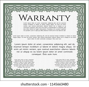 Green Formal Warranty Certificate template. Customizable, Easy to edit and change colors. With complex background. Money Pattern design. 