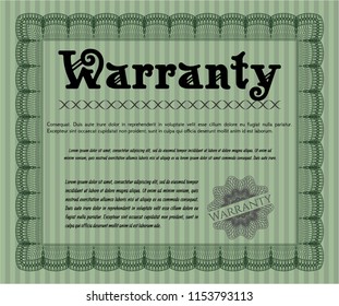 Green Formal Warranty Certificate template. Beauty design. Detailed. With quality background. 