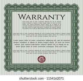 Green Formal Warranty Certificate template. Complex background. Detailed. Retro design. 