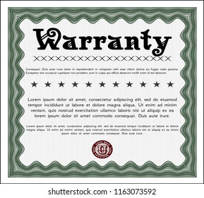 Green Formal Warranty Certificate template. Customizable, Easy to edit and change colors. With linear background. Lovely design. 