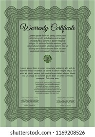 Green Formal Warranty Certificate template. Retro design. Customizable, Easy to edit and change colors. With quality background. 