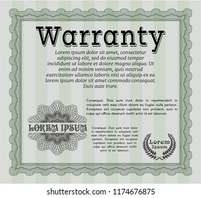 Green Formal Warranty Certificate template. Sophisticated design. Printer friendly. Customizable, Easy to edit and change colors. 