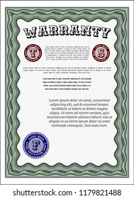 Green Formal Warranty Certificate template. Beauty design. Printer friendly. Customizable, Easy to edit and change colors. 