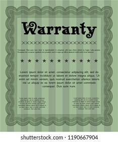 Green Formal Warranty Certificate template. With quality background. Lovely design. Customizable, Easy to edit and change colors. 