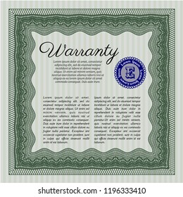 Green Formal Warranty Certificate template. With complex linear background. Customizable, Easy to edit and change colors. Money Pattern design. 