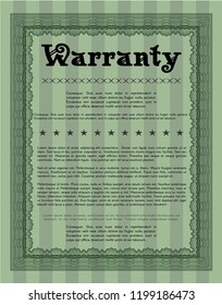 Green Formal Warranty Certificate template. Complex background. Superior design. Customizable, Easy to edit and change colors. 