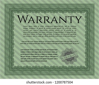 Green Formal Warranty Certificate template. With quality background. Customizable, Easy to edit and change colors. Nice design. 