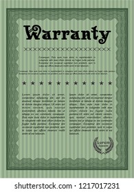 Green Formal Warranty Certificate template. Beauty design. Vector illustration. With great quality guilloche pattern. 