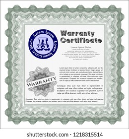 Green Formal Warranty Certificate template. With linear background. Customizable, Easy to edit and change colors. Superior design. 