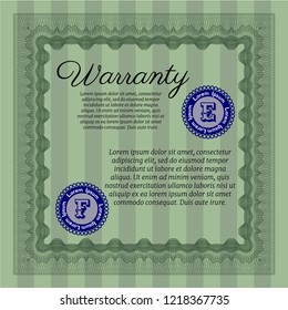 Green Formal Warranty Certificate template. Customizable, Easy to edit and change colors. With background. Beauty design. 
