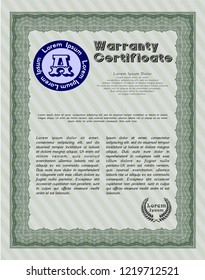 Green Formal Warranty Certificate template. With guilloche pattern and background. Customizable, Easy to edit and change colors. Money design. 