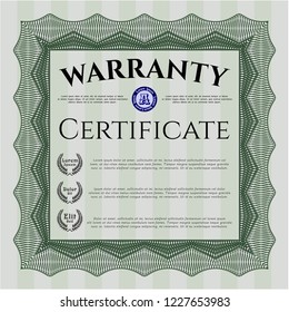 Green Formal Warranty Certificate template. Money design. Detailed. Printer friendly. 