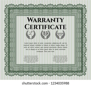 Green Formal Warranty Certificate template. Complex background. Customizable, Easy to edit and change colors. Good design. 