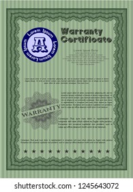 Green Formal Warranty Certificate template. Detailed. With quality background. Good design. 