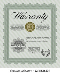 Green Formal Warranty Certificate template. With complex background. Detailed. Modern design. 