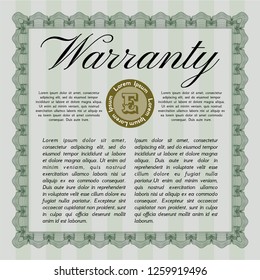 Green Formal Warranty Certificate template. Perfect design. Detailed. Complex background. 