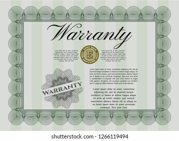 Green Formal Warranty Certificate template. Customizable, Easy to edit and change colors. With quality background. Sophisticated design. 