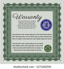 Green Formal Warranty Certificate template. With linear background. Detailed. Superior design. 