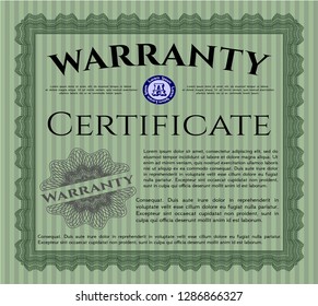 Green Formal Warranty Certificate template. Customizable, Easy to edit and change colors. With quality background. Excellent design. 