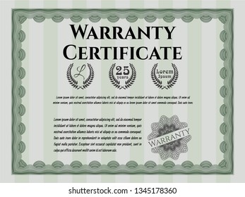Green Formal Warranty Certificate template. With complex background. Customizable, Easy to edit and change colors. Elegant design. 
