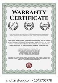 Green Formal Warranty Certificate template. Customizable, Easy to edit and change colors. Complex background. Cordial design. 