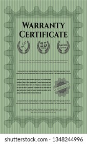Green Formal Warranty Certificate template. Detailed. With guilloche pattern and background. Modern design. 